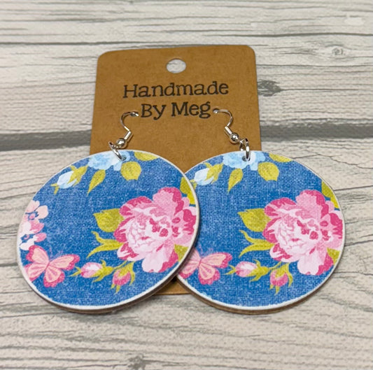 2 inch Blue Background with Pink Flowers