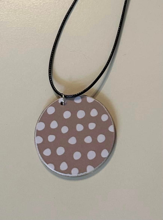 Light Taupe with white polkadots necklace