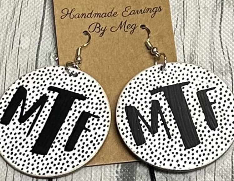 2 inch Black Polkadot Monogram Earrings