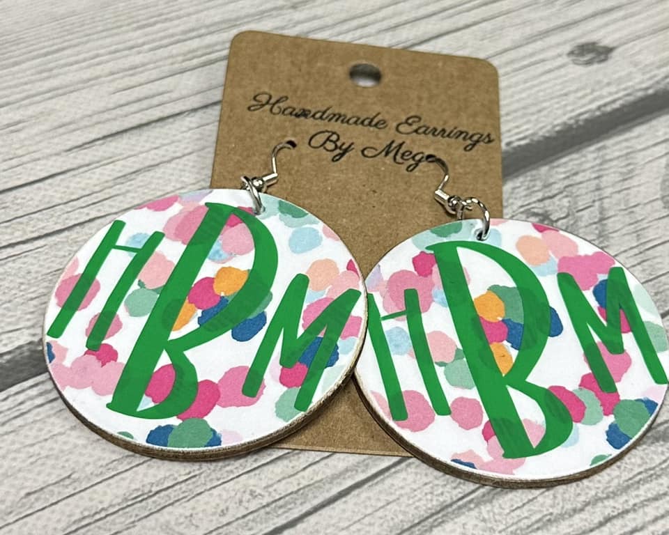 2 inch Kelly Green Monogram Earrings