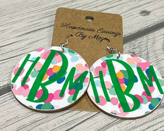 2 inch Kelly Green Monogram Earrings