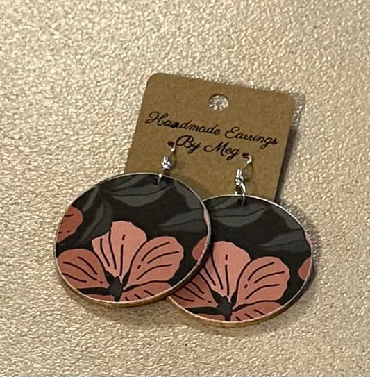 2 inch Pink Flower Earrings