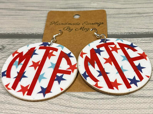 2 inch Patriotic Stars Monogram Earrings